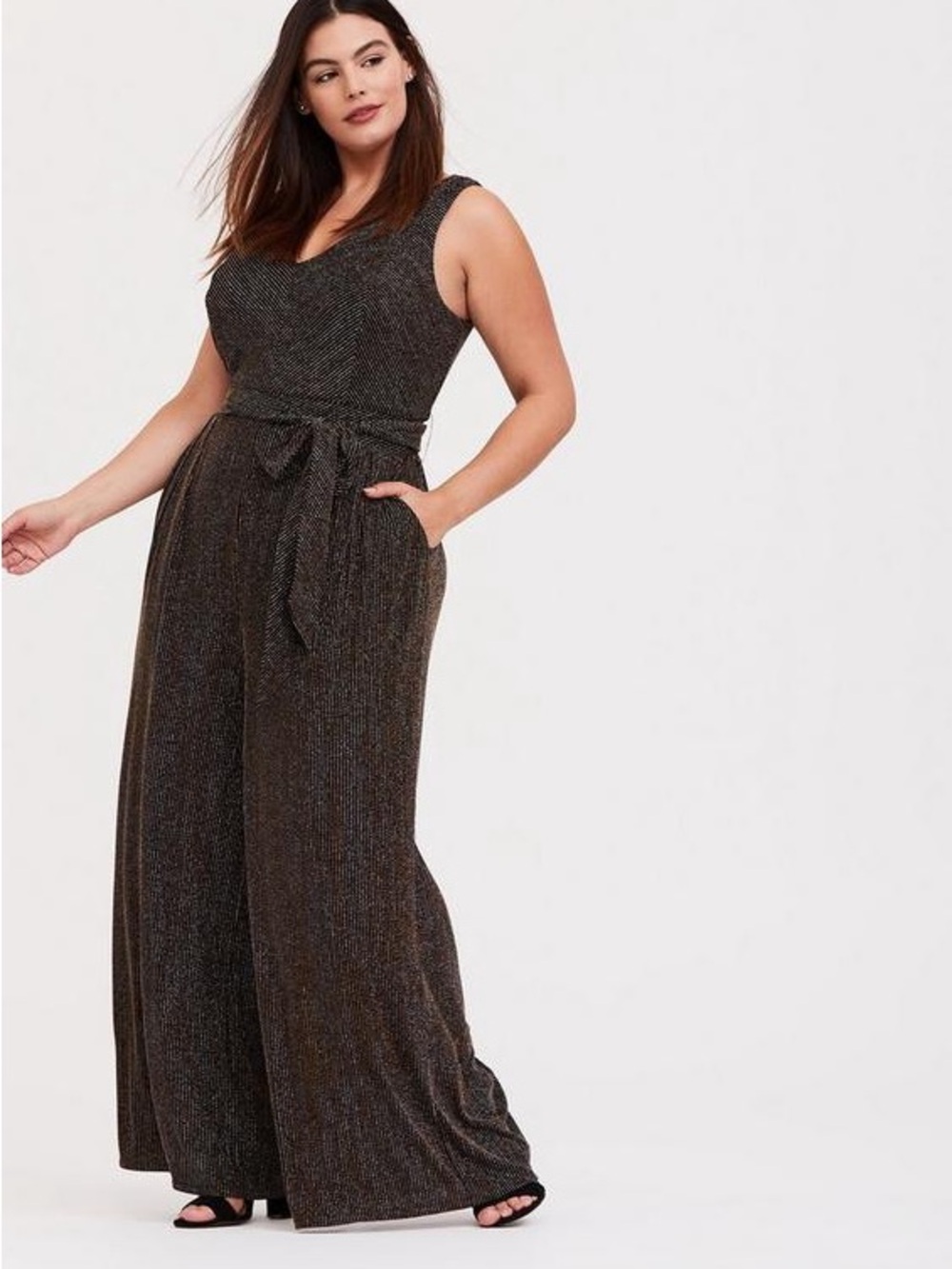 torrid Black Metallic Wide-Leg Sleeveless Jumpsuit *tie missing* Sz 4